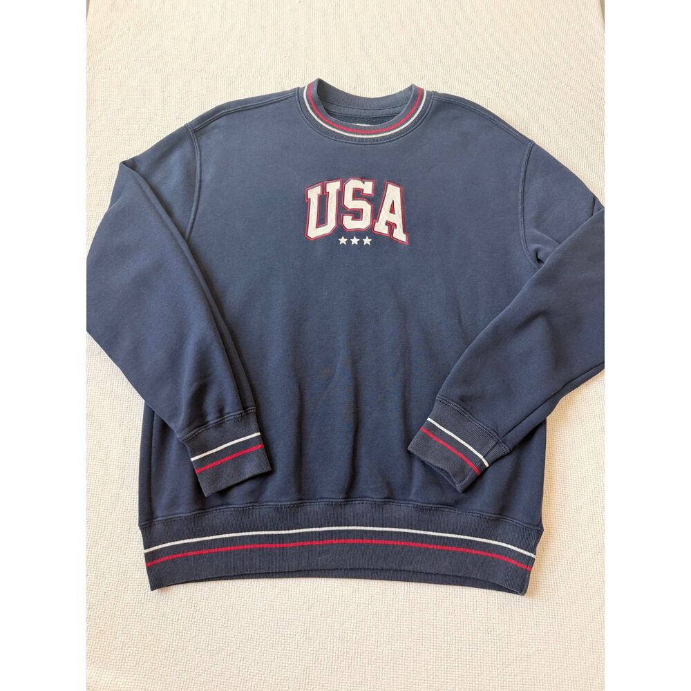 Hollister USA Applique Crewneck Sweatshirt Small Navy Relaxed Fit Patriotic - Picture 4 of 6